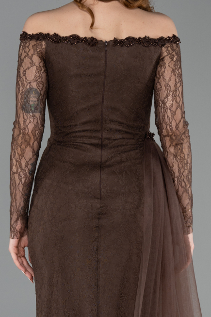Robe de Soirée Longue Dantelle Brun ABU5999