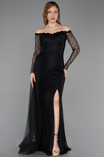 Robe de Soirée Longue Dantelle Noir ABU5999