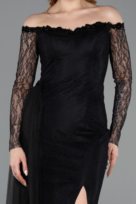 Robe de Soirée Longue Dantelle Noir ABU5999