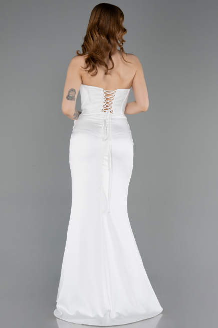 Robe de Soirée Longue Satin Blanc ABU6000