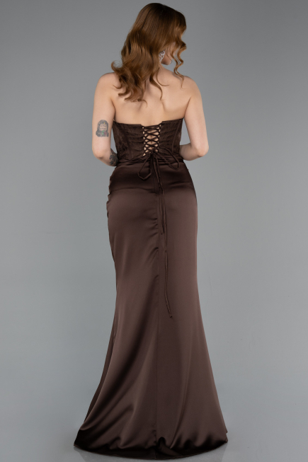 Robe de Soirée Longue Satin Brun ABU6000