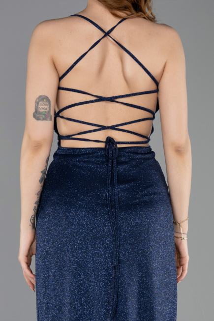 Robe de Soirée Longue Bleu Marine ABU6008