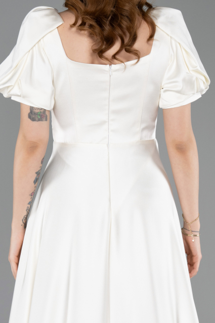 Robe de Soirée Longue Satin Blanc ABU6005