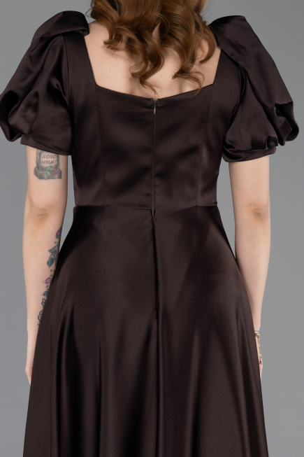 Robe de Soirée Longue Satin Brun ABU6005