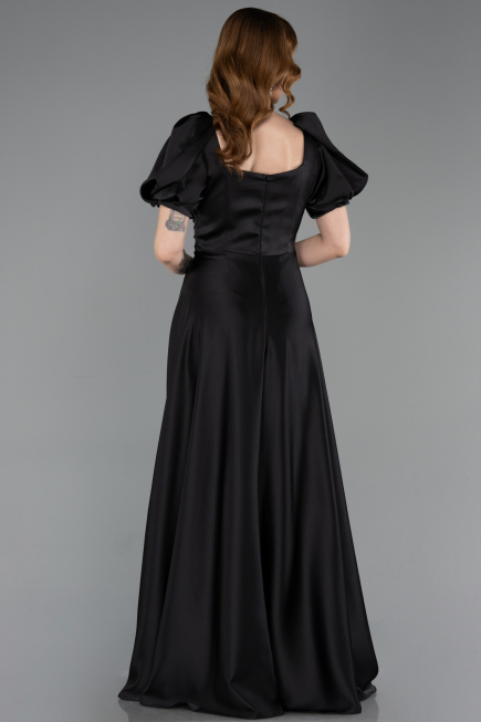 Robe de Soirée Longue Satin Noir ABU6005