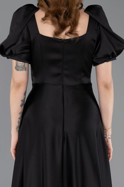 Robe de Soirée Longue Satin Noir ABU6005