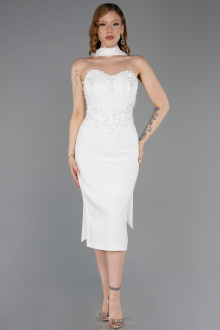 Robe de Cérémonie Midi Blanc ABK2593