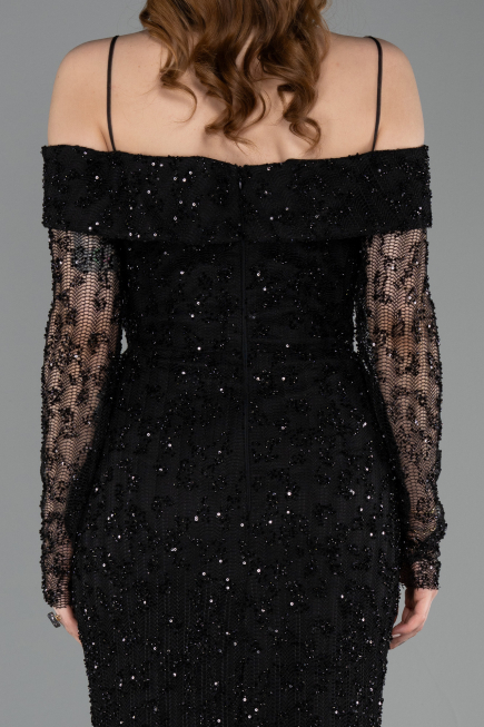 Robe de Soirée Longue Dantelle Noir ABU6004