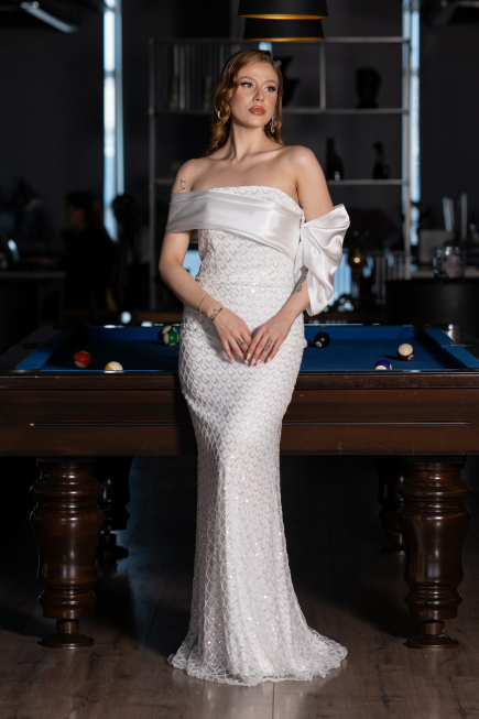 Robe De Soirée Squameuse Longue Blanc ABU5529