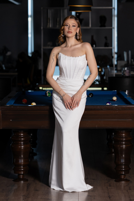 Robe de Soirée Longue Satin Blanc ABU6000