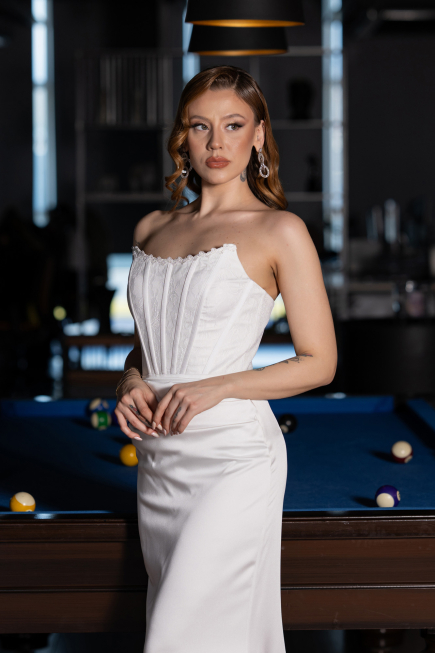 Robe de Soirée Longue Satin Blanc ABU6000