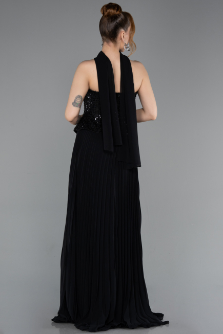 Robe de Soirée Longue Mousseline Noir ABU6011