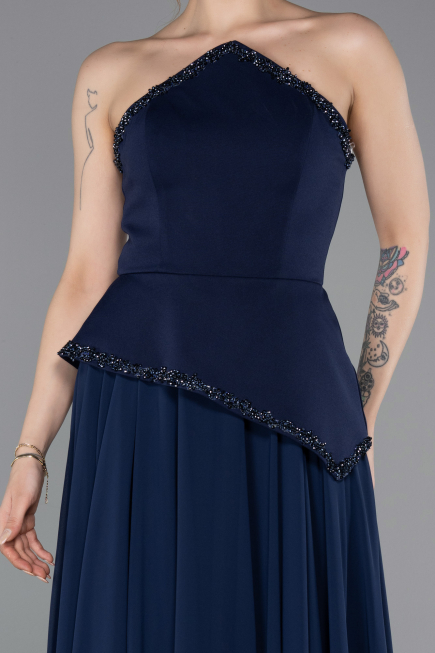 Robe de Soirée Longue Mousseline Bleu Marine ABU5681
