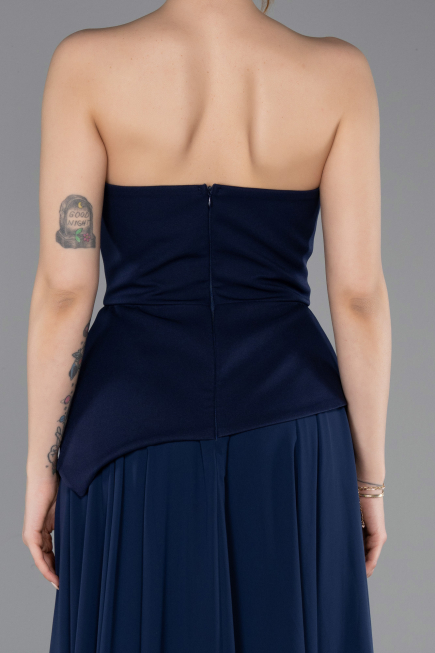 Robe de Soirée Longue Mousseline Bleu Marine ABU5681