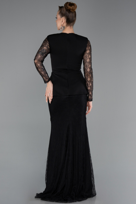 Robe de Soirée Longue Dantelle Noir ABU6014