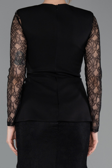 Robe de Soirée Longue Dantelle Noir ABU6014