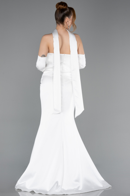 Robe de Soirée Longue Satin Blanc ABU5944