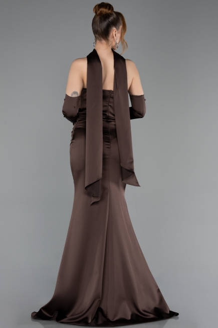 Robe de Soirée Longue Satin Brun ABU5944
