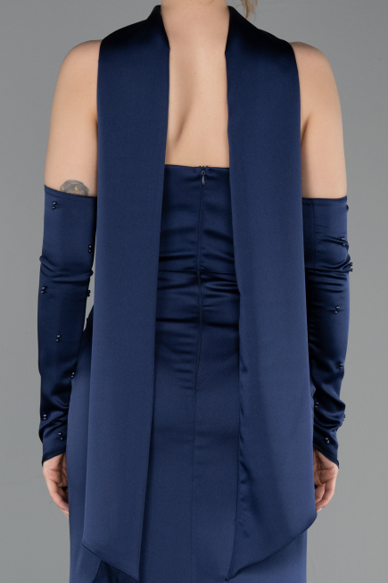 Robe de Soirée Longue Satin Bleu Marine ABU5944