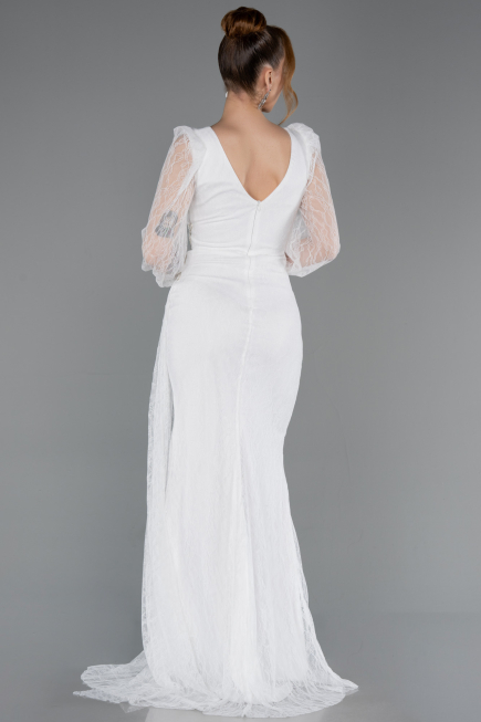Robe de Soirée Longue Dantelle Blanc ABU6016