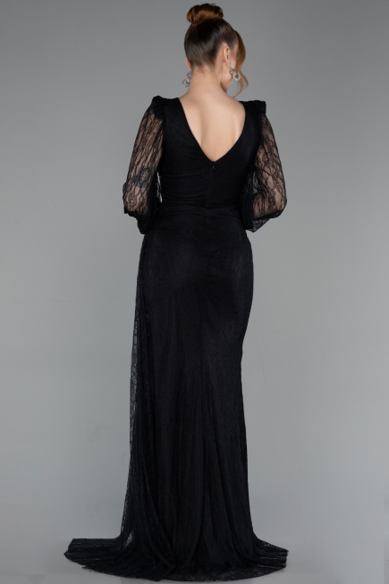 Robe de Soirée Longue Dantelle Noir ABU6016