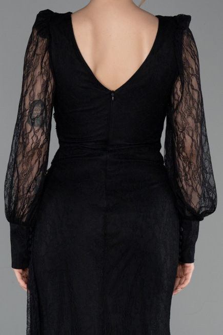 Robe de Soirée Longue Dantelle Noir ABU6016
