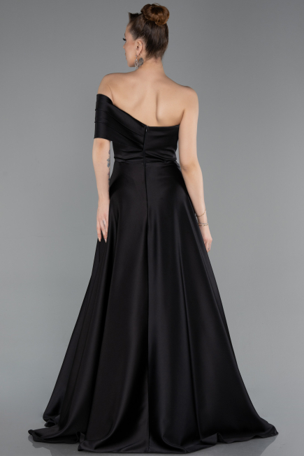 Robe de Soirée Longue Satin Noir ABU6019