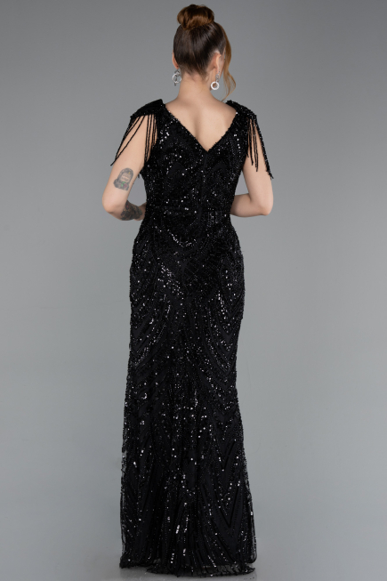 Robe de Soirée Longue Perlé Noir ABU5959
