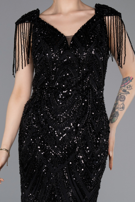 Robe de Soirée Longue Perlé Noir ABU5959