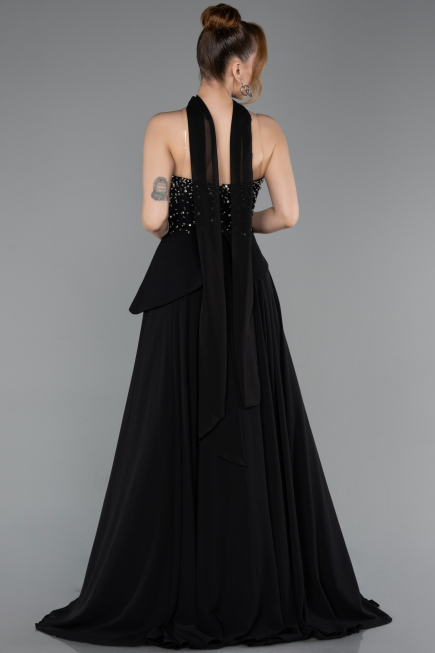 Robe de Soirée Longue Mousseline Noir ABU6018