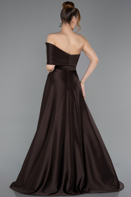 Robe de Soirée Longue Satin Brun ABU6019