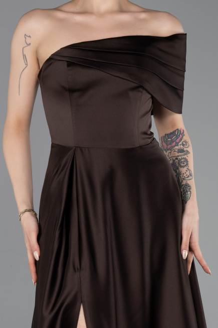 Robe de Soirée Longue Satin Brun ABU6019