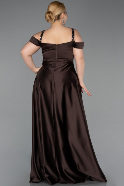 Robe De Fiançailles Grande Taille Satin Longue Brun ABU4207