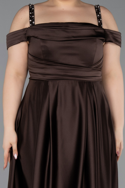 Robe De Fiançailles Grande Taille Satin Longue Brun ABU4207