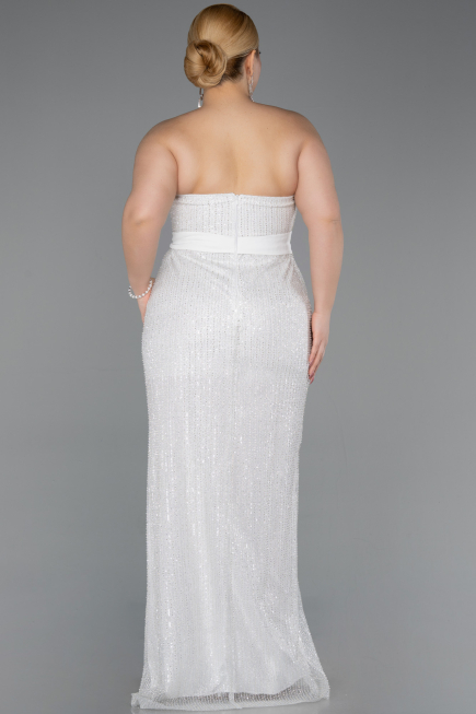 Robe de Soirée Grande Taille Longue Perlé Blanc ABU5989