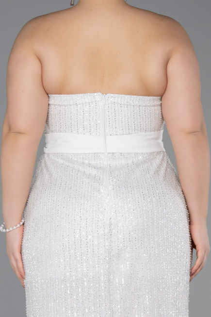 Robe de Soirée Grande Taille Longue Perlé Blanc ABU5989