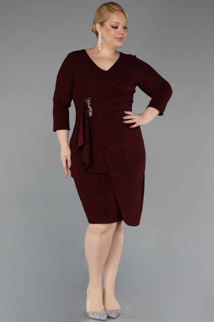 Robe De Invitation Grande Taille Midi Rouge Bordeaux ABK2595