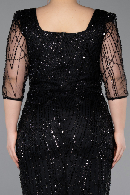 Robe De Invitation Grande Taille Midi Perlé Noir ABK2580