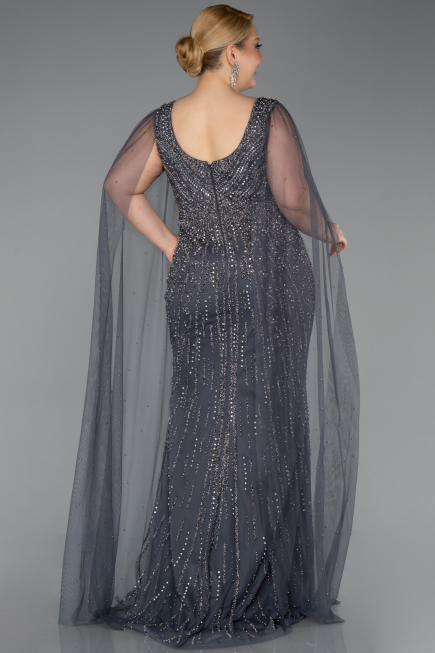 Robe De Soirée Grande Taille Pierreux Longue Anthracite ABU5752