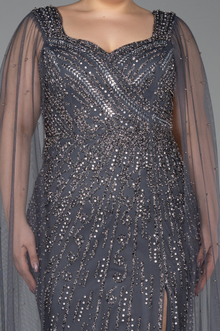Robe De Soirée Grande Taille Pierreux Longue Anthracite ABU5752