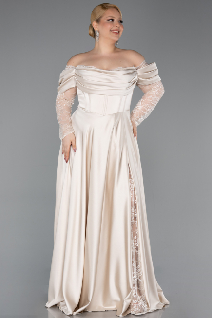 Robe Grande Taille Satin Longue Beige ABU5261