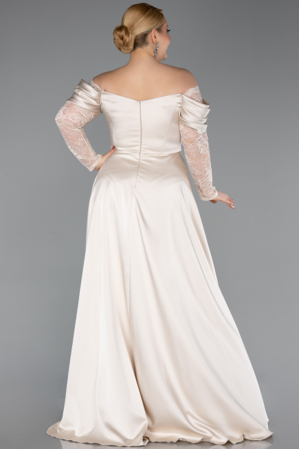 Robe Grande Taille Satin Longue Beige ABU5261