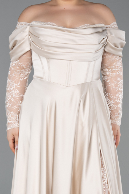 Robe Grande Taille Satin Longue Beige ABU5261