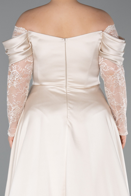 Robe Grande Taille Satin Longue Beige ABU5261