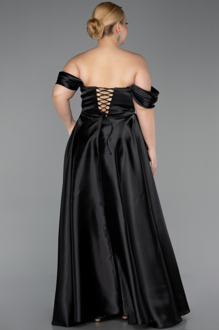 Robe De Soirée Grande Taille Longue Satin Noir ABU5726