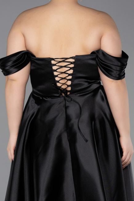 Robe De Soirée Grande Taille Longue Satin Noir ABU5726