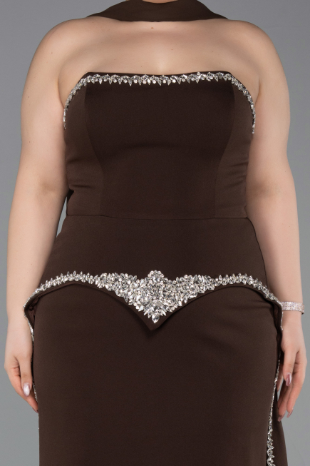 Robe de Soirée Grande Taille Longue Brun ABU6015