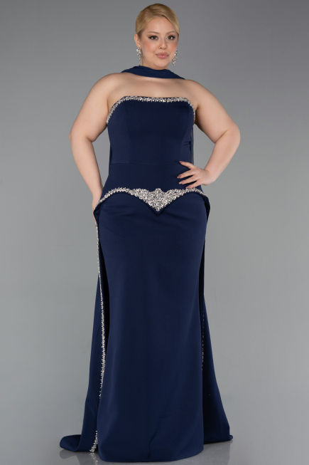 Robe de Soirée Grande Taille Longue Bleu Marine ABU6015