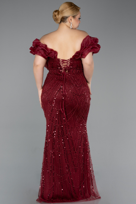 Robe Grande Taille Longue Perlé Rouge Bordeaux ABU5948