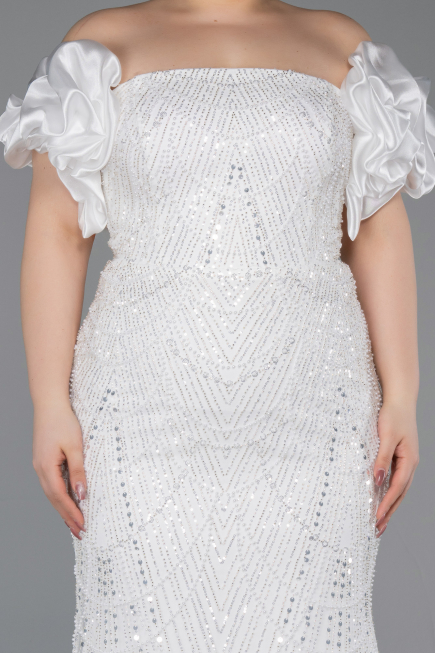 Robe Grande Taille Longue Perlé Blanc ABU5948